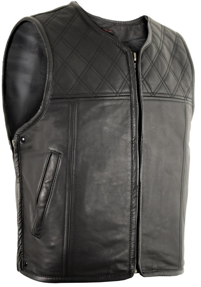 MDM Lederweste Herren Biker Lederweste (Motorrad Weste, Chopper Kutte, Bikerweste) Biker Weste Stepp Muster Diamond von MDM