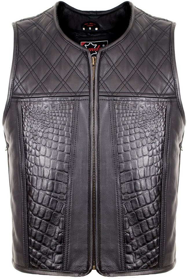 MDM Lederweste Herren Lederweste Hunter Club Kutte mit Croco Prägung MDM9229 Ohne Außentaschen von MDM