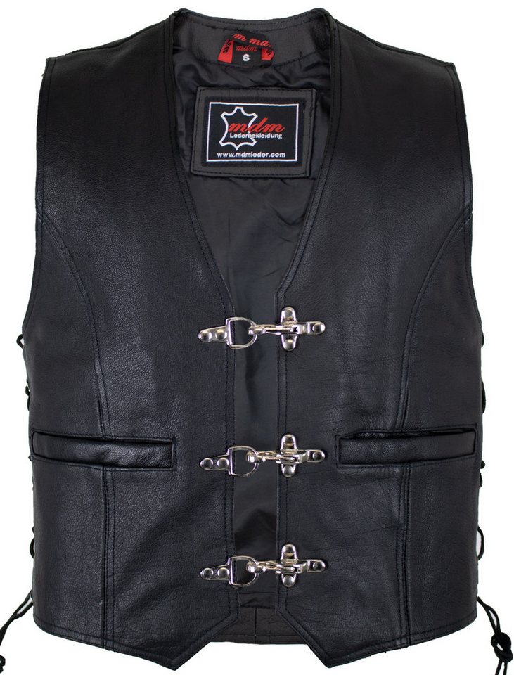MDM Lederweste Herren Lederweste in schwarz (Herren Biker Lederweste, Lederkutte, Rockerweste) Echtes Leder von MDM