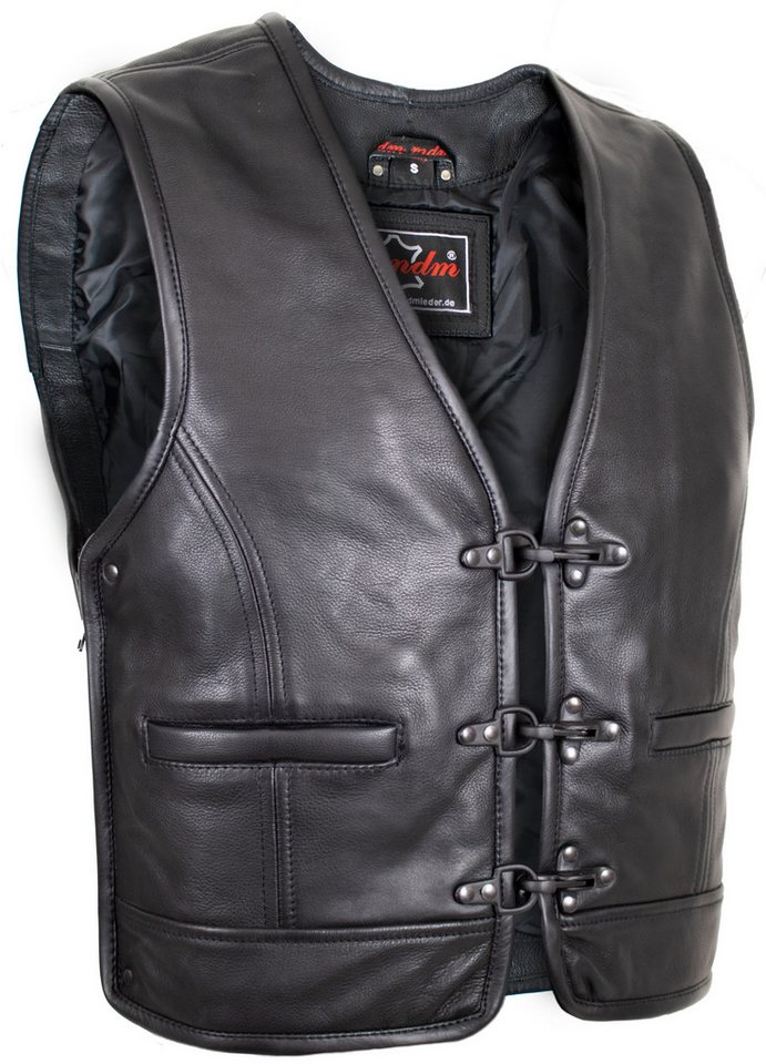 MDM Lederweste Herren Lederweste mit erweiterbaren Seiten, Schwarze Verschlüsse Seitlich erweiterbar durch Reißverschluss von MDM