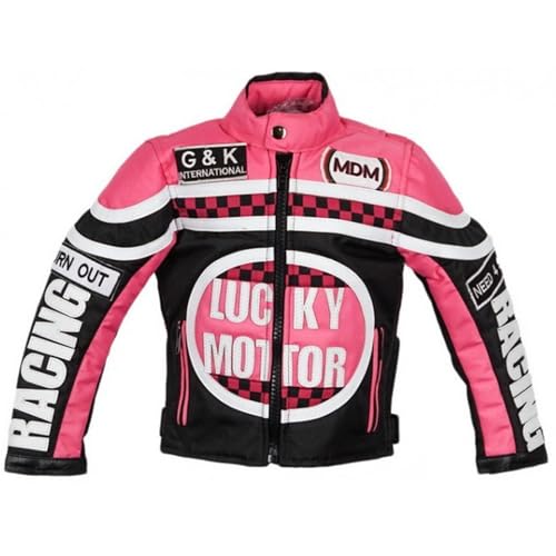 MDM Mädchen Motorradjacke in rosa für Kinder, Bikerjacke, Racing Jacke (S) von MDM