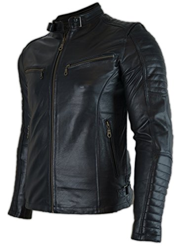 MDM Motorrad Leder Jacke mit Protektoren, Gesteppte Schultern, Schwarz, Herren, Rindsleder (Gr. 2XL) von MDM