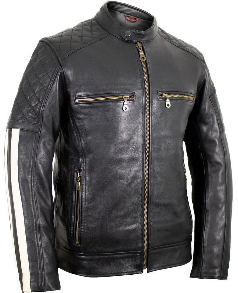 MDM Motorradjacke Herren Motorrad Lederjacke mit Streifen in schwarz, mit Protektoren von MDM