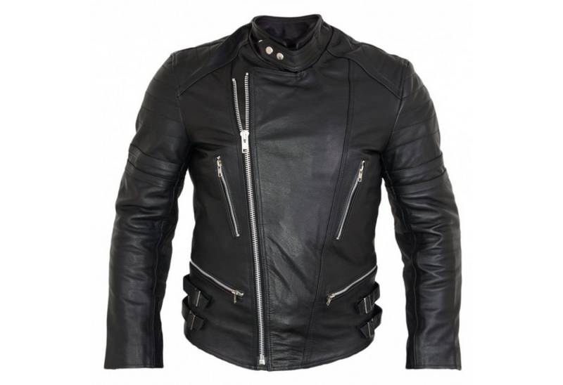 MDM Motorradjacke Retro Herren Motorrad Lederjacke in Schwarz mit Protektoren Retro Stil von MDM