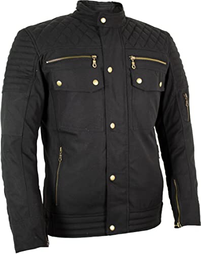 MDM Motorradjacke für Herren, Gesteppte Schultern, Gewachste Baumwolle mit Protektoren (DE/NL/SE/PL, Alphanumerisch, 3XL, Regular, Regular, Schwarz) von MDM