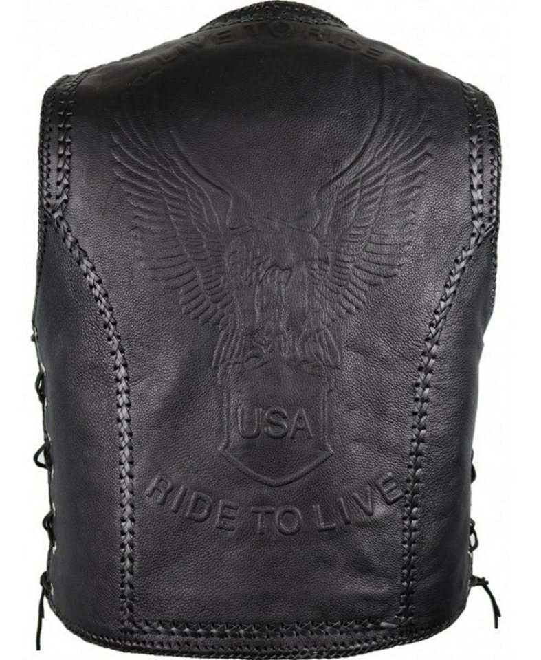 MDM Motorradweste Herren Biker Lederweste mit einer Adler Prägung MDM9081 von MDM