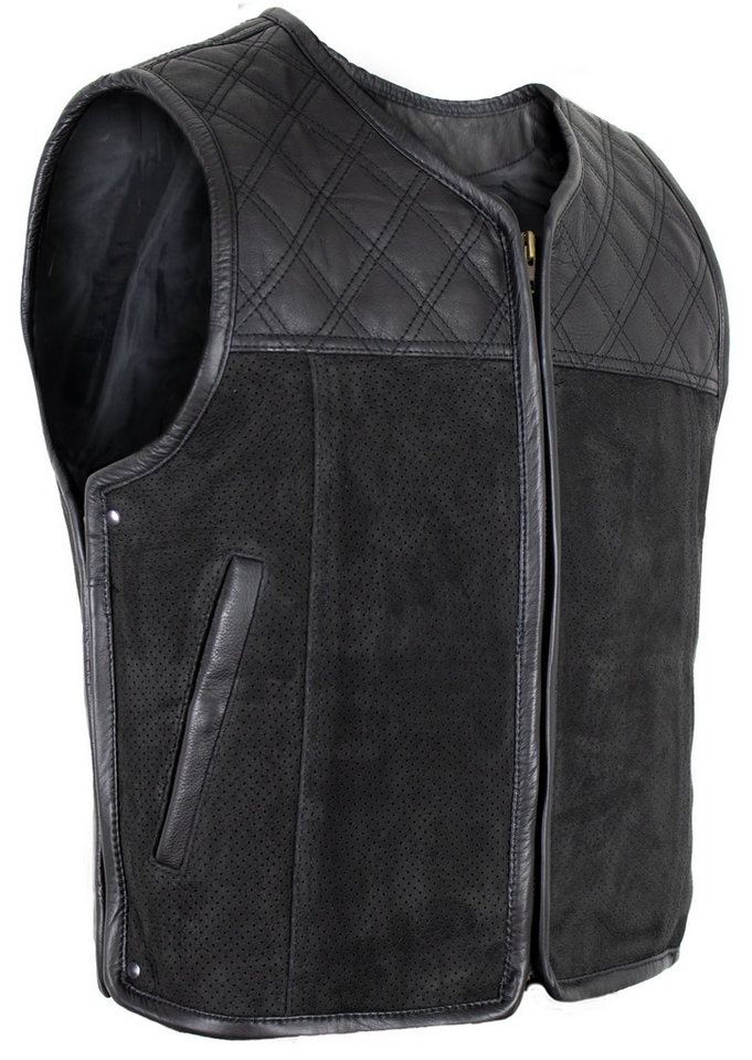 MDM Motorradweste Herren Lederweste Hunter Motorrad Club Weste Kutte / Nubuk, Rindsleder Erweiterbar durch seitliche Reißverschlüsse von MDM