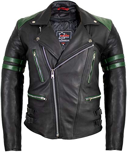 MDM Retro Motorrad Lederjacke 80´s Oldschool erhältlich (2XL, schwarz/grün) von MDM