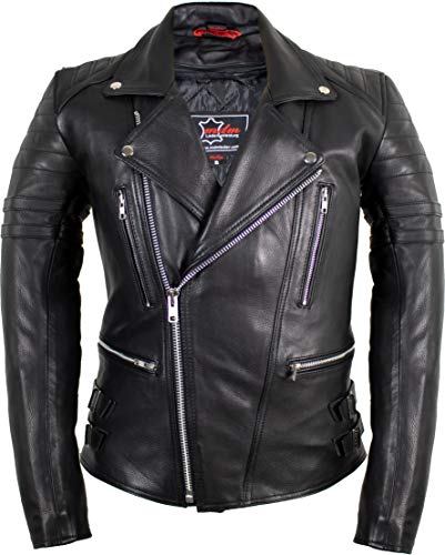 MDM Retro Motorrad Lederjacke 80´s Oldschool erhältlich (5XL, schwarz) von MDM