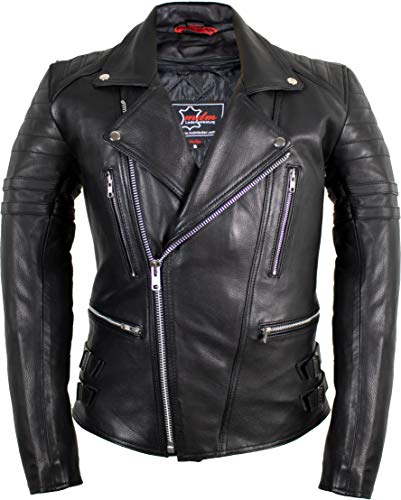 MDM Retro Motorrad Lederjacke 80´s oldschool in verschieden Farben erhältlich (XL, schwarz) von MDM