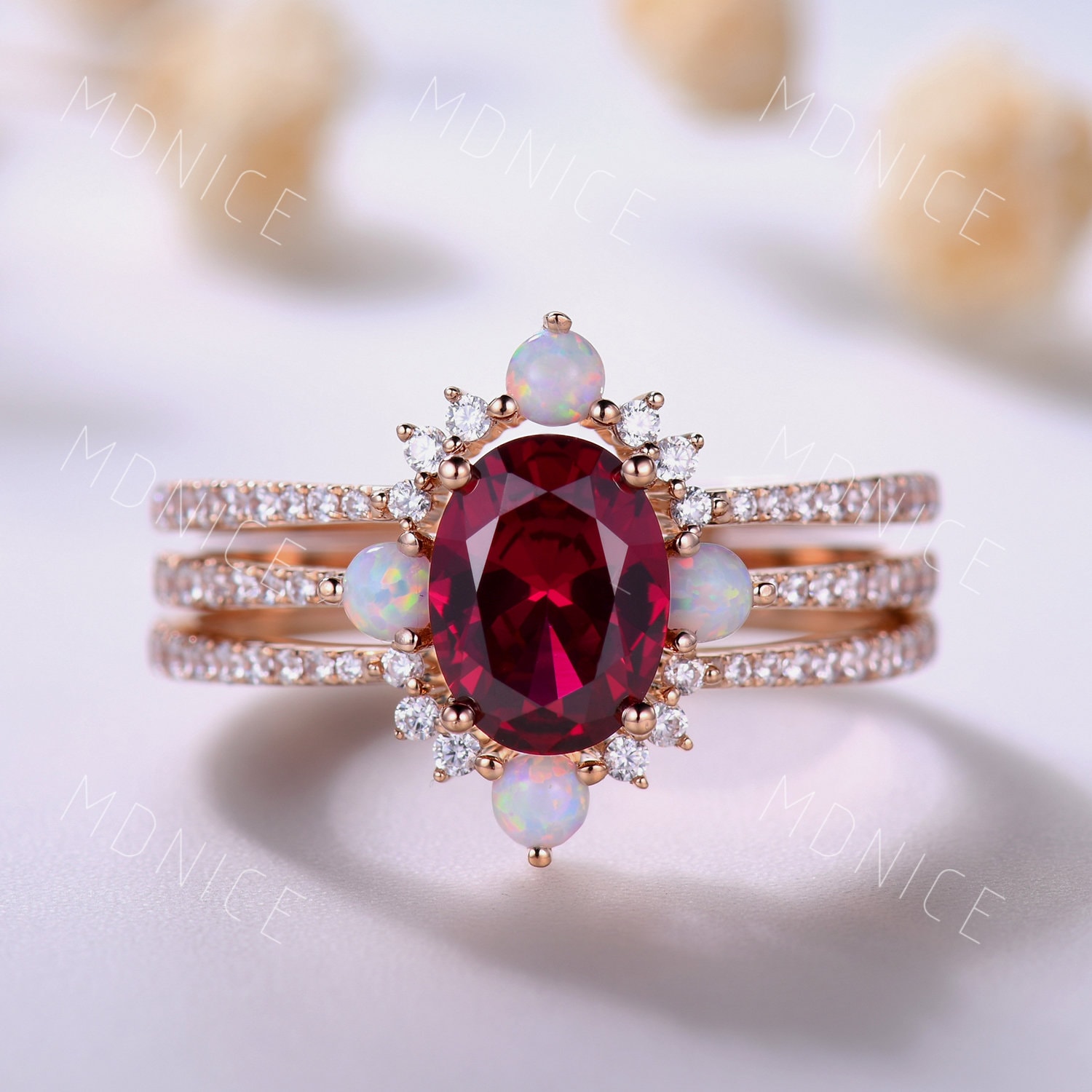 3 Stück Rubin Verlobungsring Set, Roségold Opal Ehering Geschwungenes Stacking Band, Juli Birthstone Ring, Jubiläumsringe 3 Stück Rubin Verlobungsring Set, Roségold Opal Ehering Geschwungenes Stacking Band, Juli Birthstone Ring, Jubiläumsringe von MDNICE