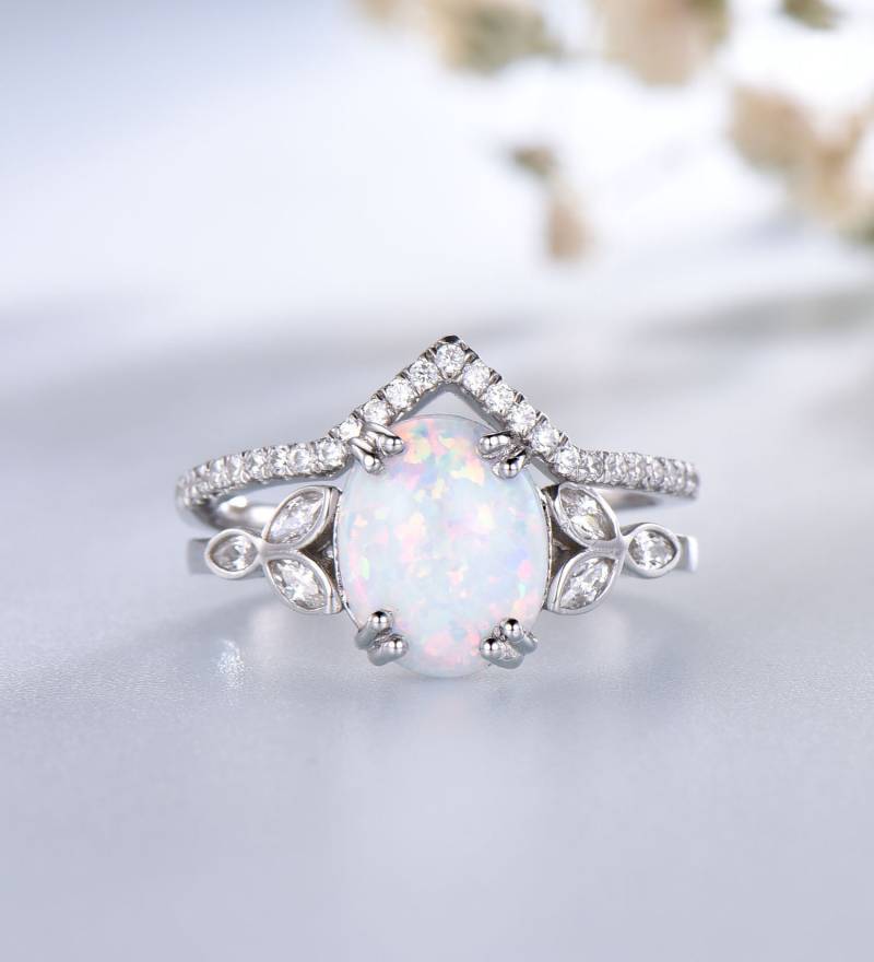 Vintage Style Opal Verlobungsring Set Sterling Silber Cz Ehering von MDNICE