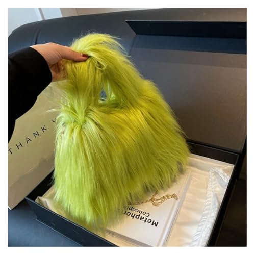Flauschige Tragetasche, weicher Plüsch, für Damen, Winter, warme Schultertaschen, Handtaschen, Kette, Crossbody-Tasche, für den Winter, flauschige Geldbörsen (fruchtgrün) von MDYTPT