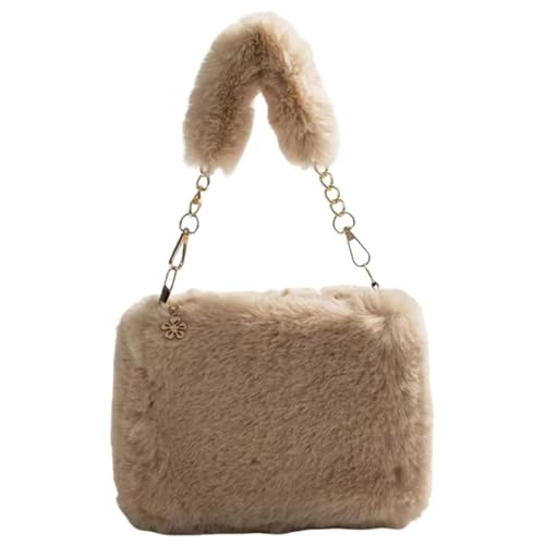 Flauschige Tragetasche für Damen, flauschige Umhängetasche, lässig, pelzig, flauschige Umhängetasche, Herbst, Winter, Damengeldbörse, Winter, flauschige Geldbörsen (Khaki) von MDYTPT