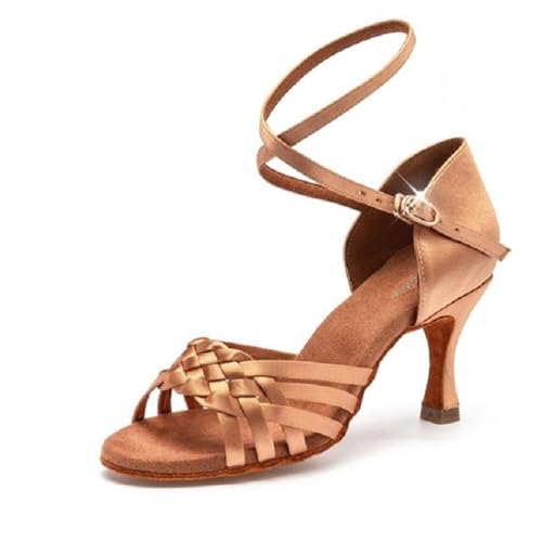 MDYTPT Damen Ballsaal Latin Salsa Tanzschuhe handgefertigte Sandalen mit weicher Sohle 6,5/7,5 cm Absatz, Hautfarben, 6,5 cm Absatz, 41.5 EU von MDYTPT