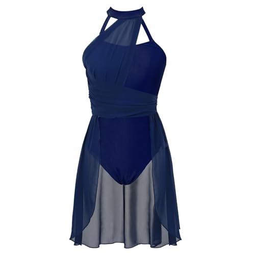 MDYTPT Damen Skating-Kleid Gymnastik Trikot Ballett Tanzkleid Erwachsene Lyrical Dance Kostüme, Tiefes Blau, Klein von MDYTPT