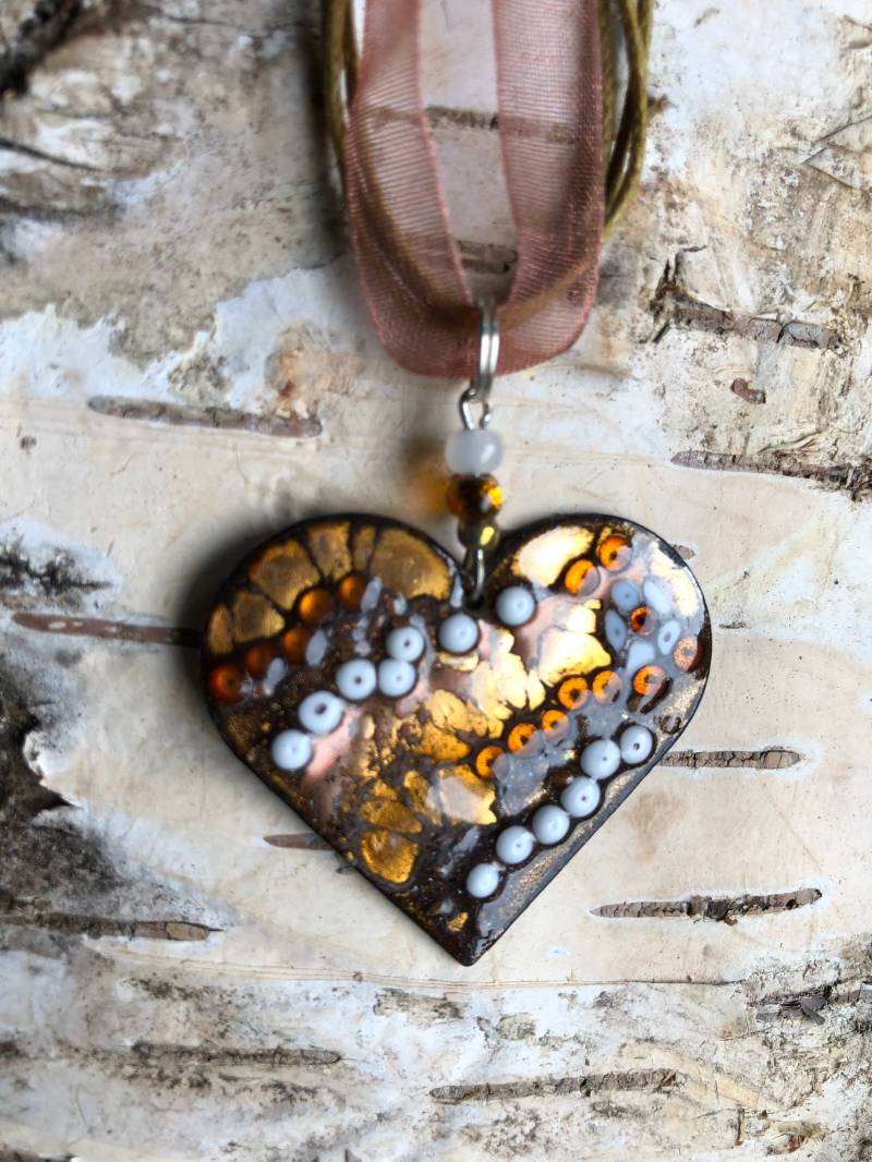 Emaille Herz Anhänger - Halskette Bronze Schmuck -Herz -Valentine Geschenk von MDesignbyLenka