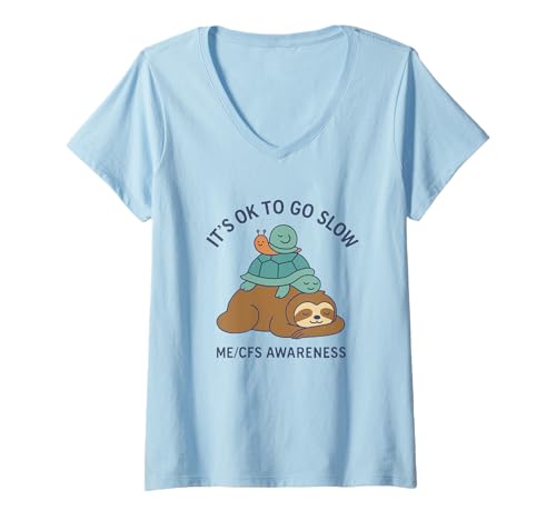Damen It's OK to go Slow - ME/CFS Awareness - Faultier, Schildkröte, Schnecke T-Shirt mit V-Ausschnitt Damen It's OK to go Slow - ME/CFS Awareness - Faultier, Schildkröte, Schnecke T-Shirt mit V-Ausschnitt von ME/CFS Thriver