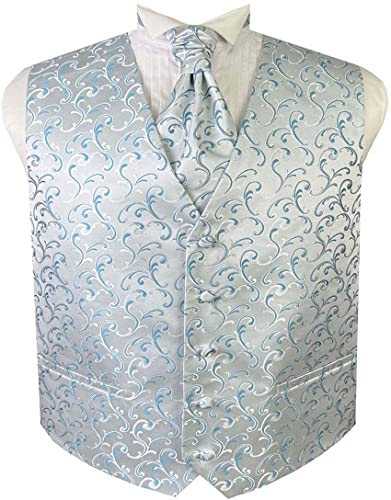 ME&SLEEVE 3 Stück Herren Jacquard Swirl Formale Kleid/Anzug/Smoking Weste + Taschentuch + Ascot Krawatten Set für Hochzeiten von ME&SLEEVE