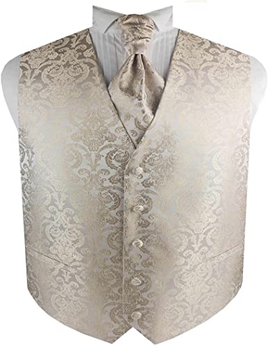 ME&SLEEVE 3 Stück Herren Klassisch Smoking Hochzeits Paisley Weste + Ascot Krawatte + Taschentuch für Hochzeitsanzug von ME&SLEEVE
