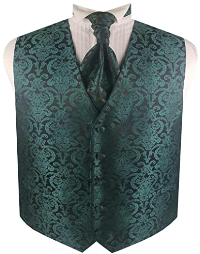 ME&SLEEVE 3 Stück Herren Klassisch Smoking Hochzeits Paisley Weste + Ascot Krawatte + Taschentuch für Hochzeitsanzug von ME&SLEEVE