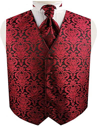 ME&SLEEVE 3 Stück Herren Klassisch Smoking Hochzeits Paisley Weste + Ascot Krawatte + Taschentuch für Hochzeitsanzug von ME&SLEEVE