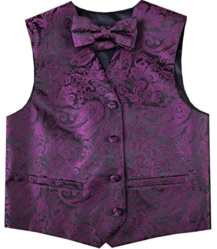 ME&SLEEVE Jungen Smoking Anzug mit V-Ausschnitt Formelle Kleidung Weste + Taschentuch + Fliege (Ascot-Krawatte) für Hochzeitsfeier von ME&SLEEVE