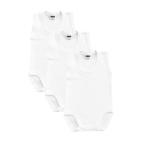 Ärmellose Baby-Bodys | Bodys für Mädchen und Jungen | 3er-Pack im Set | 100% Baumwolle | Unisex-Bodys | Farbe Weiß (68) von MEA BABY