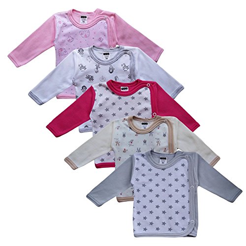 MEA BABY Baby Wickelshirt Langarm Baumwolle 5er Pack. Wickelshirt Baby Mädchen Wickelshirt Baby Junge (74, Mädchen) von MEA BABY