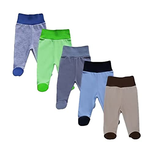 MEA BABY Babyhose mit Fuß Stramplerhose Jungen Baby Hose Strampelhose Mädchen im 5er Pack (68, Jungen) von MEA BABY