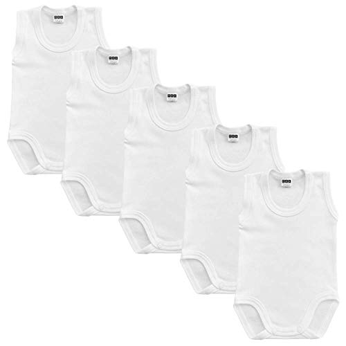 MEA BABY Unisex Baby Achselbody aus 100% Baumwolle im 5er Pack, Baby Body Weiss, Baby Body weiß für Madchen, Baby Body weiß für Jungen (56) von MEA BABY