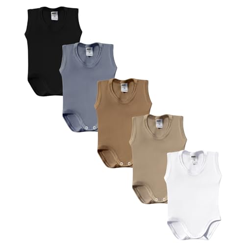 MEA BABY Unisex Achselbody aus 100% Baumwolle im 5er Pack, Baby Body Weiß für Mädchen und Jungen (Jungen, 62) von MEA BABY