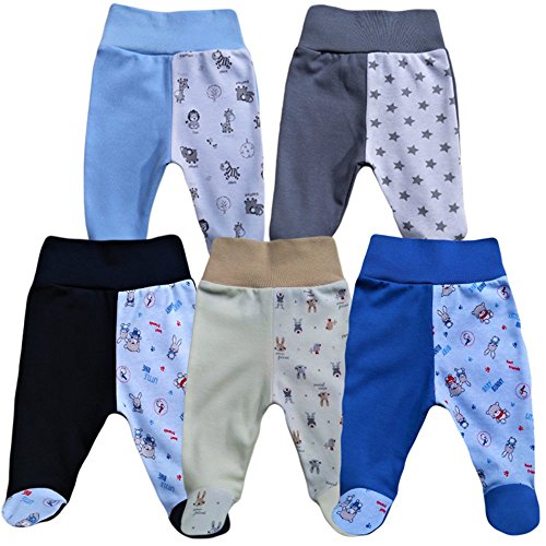 MEA BABY Unisex Baby Hose mit Fuß Baby Strampelhose mit Fuß 5er Pack. Baby Hose mit fuß Mädchen Baby Hose mit fuß Jungen (56, Jungen) von MEA BABY