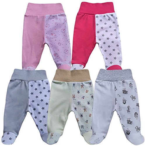 MEA BABY Unisex Baby Hose mit Fuß Baby Strampelhose mit Fuß 5er Pack. Baby Hose mit fuß Mädchen Baby Hose mit fuß Jungen (68, Mädchen) von MEA BABY