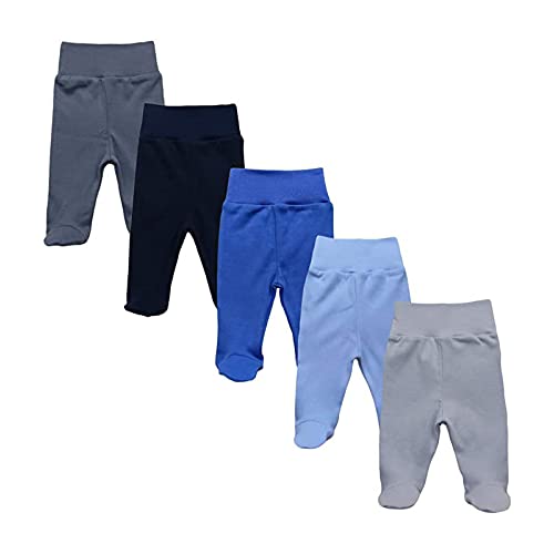 MEA BABY Unisex Baby Hose mit Fuß aus 100% Baumwolle im 5er Pack, Baby Stramplerhose mit Fuß, Babyhose mit Fuß Jungen Baby Hose mit Fuß Mädchen (98, Jungen) von MEA BABY