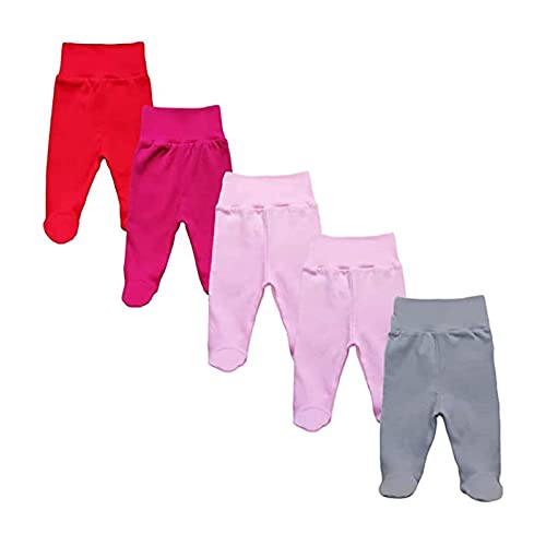 MEA BABY Unisex Baby Hose mit Fuß aus 100% Baumwolle im 5er Pack. Baby Stramplerhose mit Fuß. Babyhose mit Fuß Jungen Baby Hose mit Fuß Mädchen. (56, Mädchen) von MEA BABY