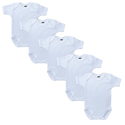 MEA BABY Unisex Baby Kurzarm-Body aus 100% Baumwolle im 5er Pack- Onesie Weiß - Baby Body Weiß für Mädchen, Baby Achselbody für Jungen (74) von MEA BABY