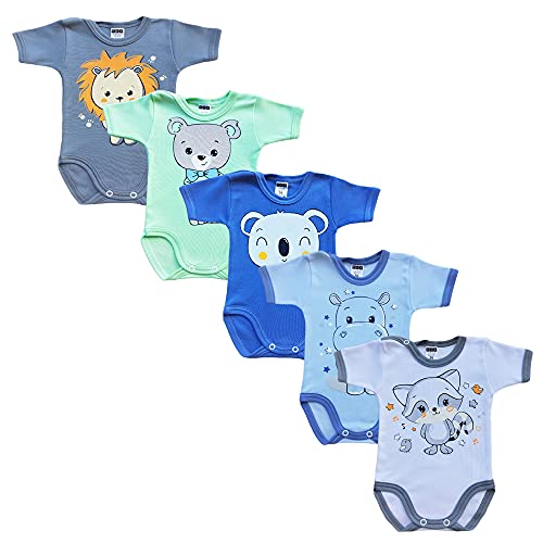 MEA BABY Unisex Baby Kurzarm-Body mit Aufdruck aus 100% Baumwolle im 5er Pack, Baby Body mit Aufdruck, Baby Body für Madchen, Baby Body für Jungen (Jungen2, 56) von MEA BABY