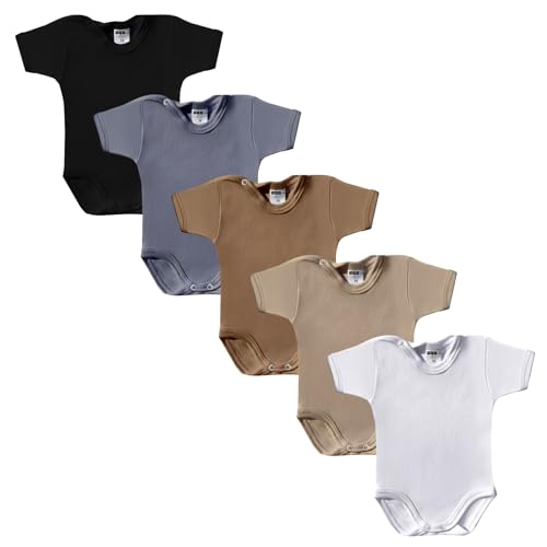 MEA BABY Unisex Baby Kurzarm-Body mit Aufdruck aus 100% Baumwolle im 5er Pack, Baby Body mit Aufdruck, Baby Body für Madchen, Baby Body für Jungen (Jungen3, 62) von MEA BABY