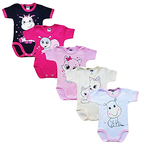 MEA BABY Unisex Baby Kurzarm-Body mit Aufdruck aus 100% Baumwolle im 5er Pack, Baby Body mit Aufdruck, Baby Body für Madchen, Baby Body für Jungen (Mädchen2, 80) von MEA BABY