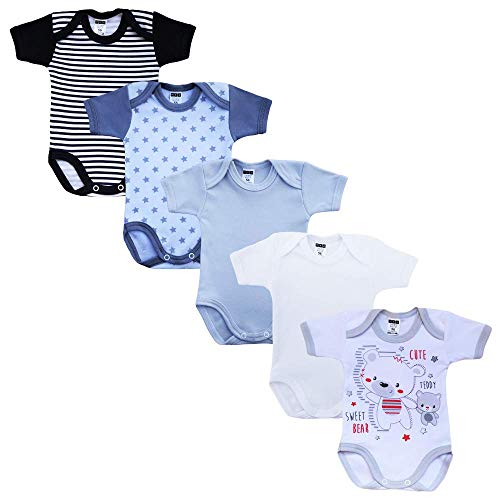 MEA BABY Unisex Baby Kurzarm-Body mit Aufdruck aus 100% Baumwolle im 5er Pack, Baby Body mit Print, Baby Body für Mädchen, Baby Body für Jungen (Jungen, 92) von MEA BABY