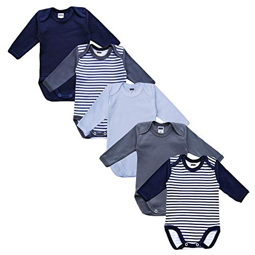 MEA BABY Unisex Baby Langarm Body aus 100% Baumwolle im 5er Pack, Baby Body mit Aufdruck, Baby Body für Mädchen, Baby Body für Jungen (56, Jungen) von MEA BABY