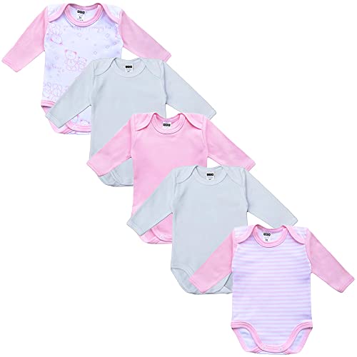 MEA BABY Unisex Baby Langarm Body aus 100% Baumwolle im 5er Pack, Baby Body mit Aufdruck, Baby Body für Mädchen, Baby Body für Jungen (56, Mädchen) von MEA BABY