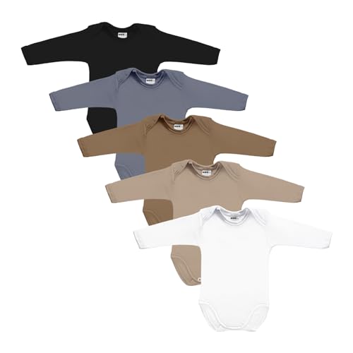 MEA BABY Unisex Baby Langarm Body aus 100% Baumwolle im 5er Pack, Baby Body mit Aufdruck, Baby Body für Mädchen, Baby Body für Jungen (62, Jungen 3) von MEA BABY