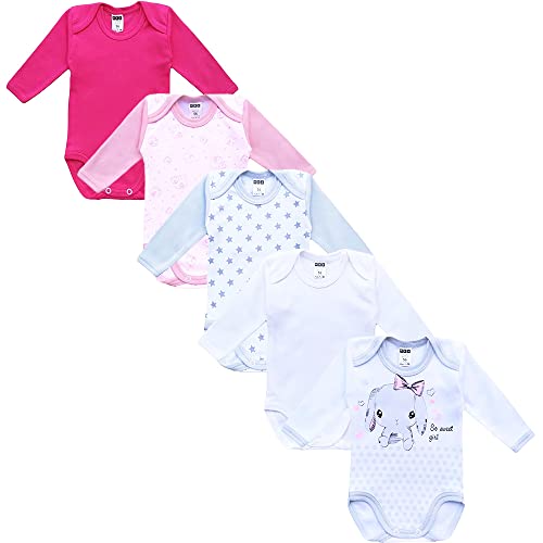 MEA BABY Unisex Baby Langarm Body aus 100% Baumwolle im 5er Pack, Baby Body mit Aufdruck, Baby Body für Mädchen, Baby Body für Jungen (86, Mädchen 2) von MEA BABY