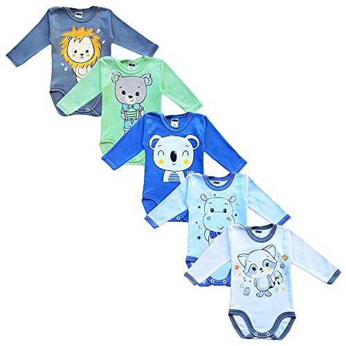 MEA BABY Unisex Baby Langarm Body aus 100% Baumwolle im 5er Pack, Baby Langarm Body mit Aufdruck, Baby Langarm Body für Mädchen, Baby Langarm Body für Jungen (68, Jungen 3) von MEA BABY