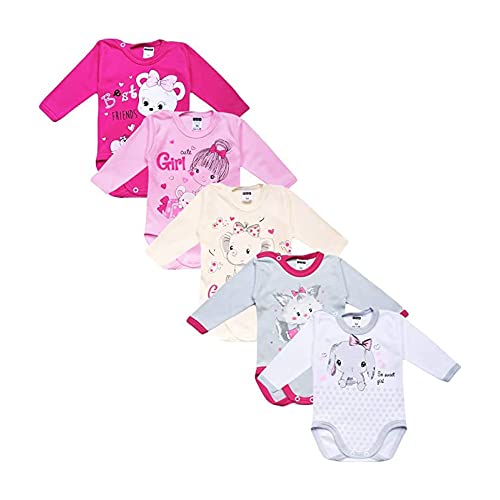 MEA BABY Unisex Baby Langarm Body aus 100% Baumwolle im 5er Pack, Baby Langarm Body mit Aufdruck, Baby Langarm Body für Mädchen, Baby Langarm Body für Jungen (68, Mädchen 2) von MEA BABY