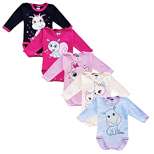 MEA BABY Unisex Baby Langarm Body aus 100% Baumwolle im 5er Pack, Baby Langarm Body mit Aufdruck, Baby Langarm Body für Mädchen, Baby Langarm Body für Jungen (74, Mädchen 3) von MEA BABY