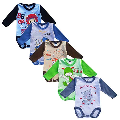 MEA BABY Unisex Baby Langarm Body aus 100% Baumwolle im 5er Pack, Baby Langarm Body mit Aufdruck, Baby Langarm Body für Mädchen, Baby Langarm Body für Jungen. (62, Jungen) von MEA BABY