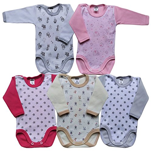 MEA BABY Unisex Baby Langarmbody Baumwolle 100%- Gemustert 5er (80, Mädchen) von MEA BABY